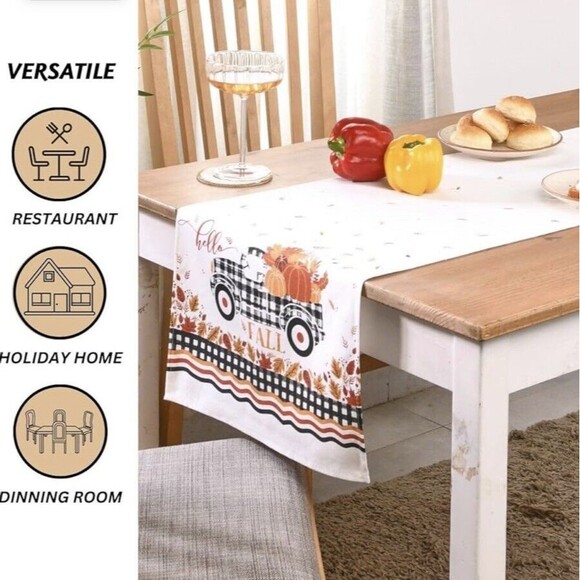Folkulture Farmhouse Table Runner Pumpkin Truck 14x108 NEW - Picture 4 of 12